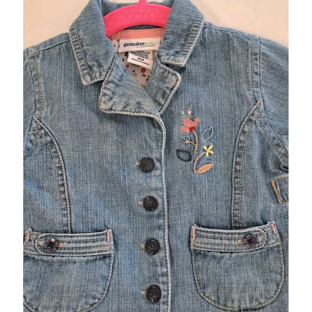 Oshkosh Denim Jacket 9 Months Floral‎ Lining Embroidered Buttons